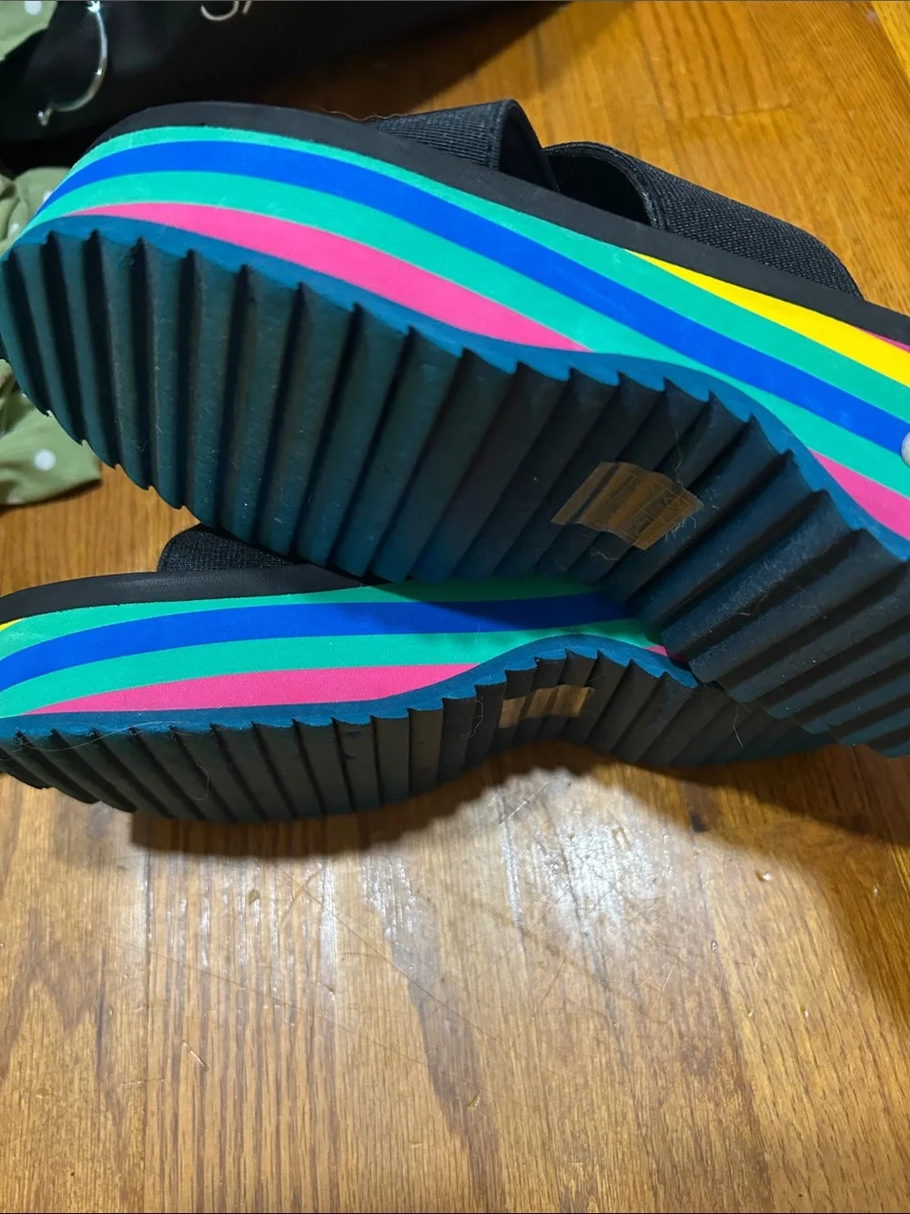 Urban Outfitters Black Platform Slide Sandals with Rainbow Sole